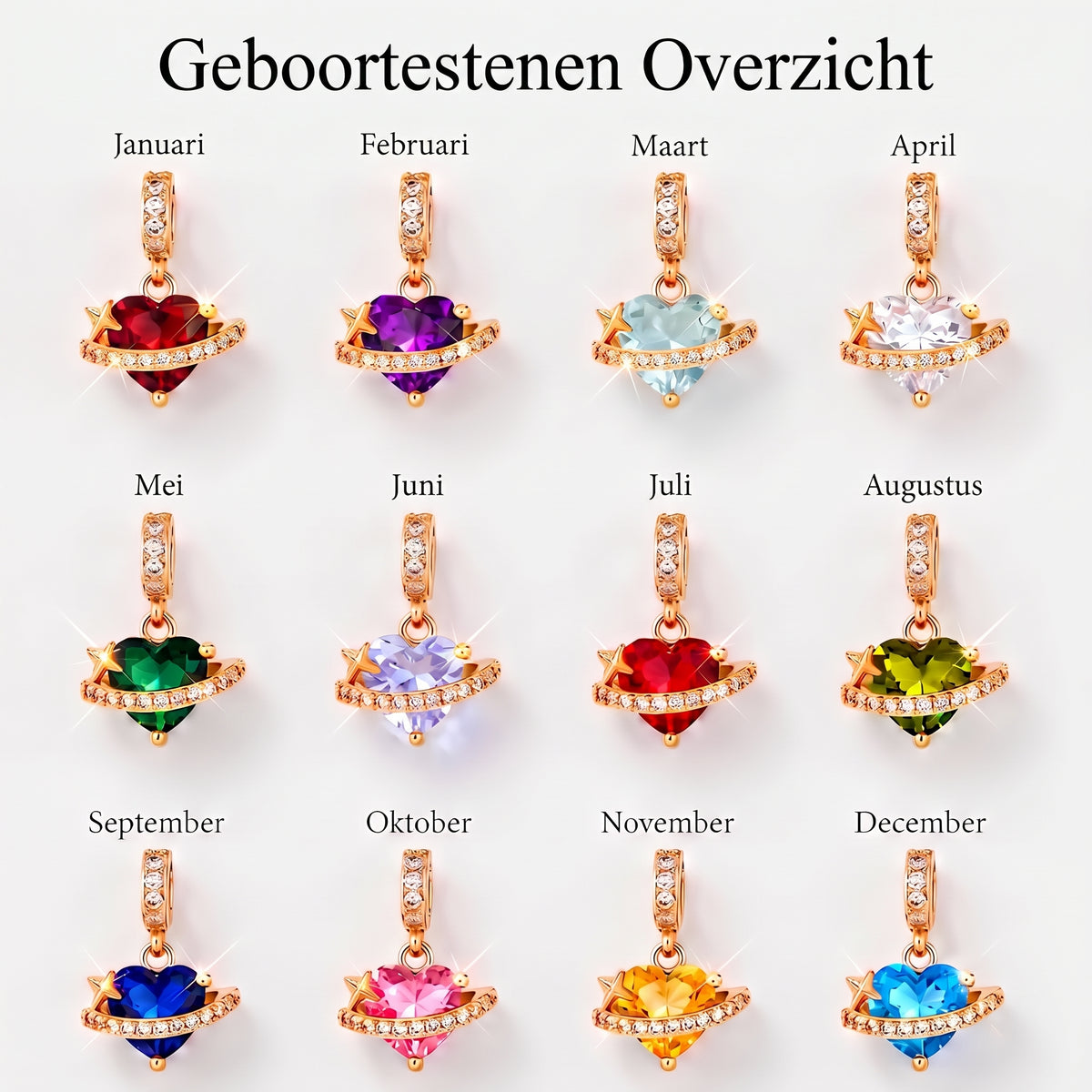 Hart Geboortesteen Ketting met Initiaal
